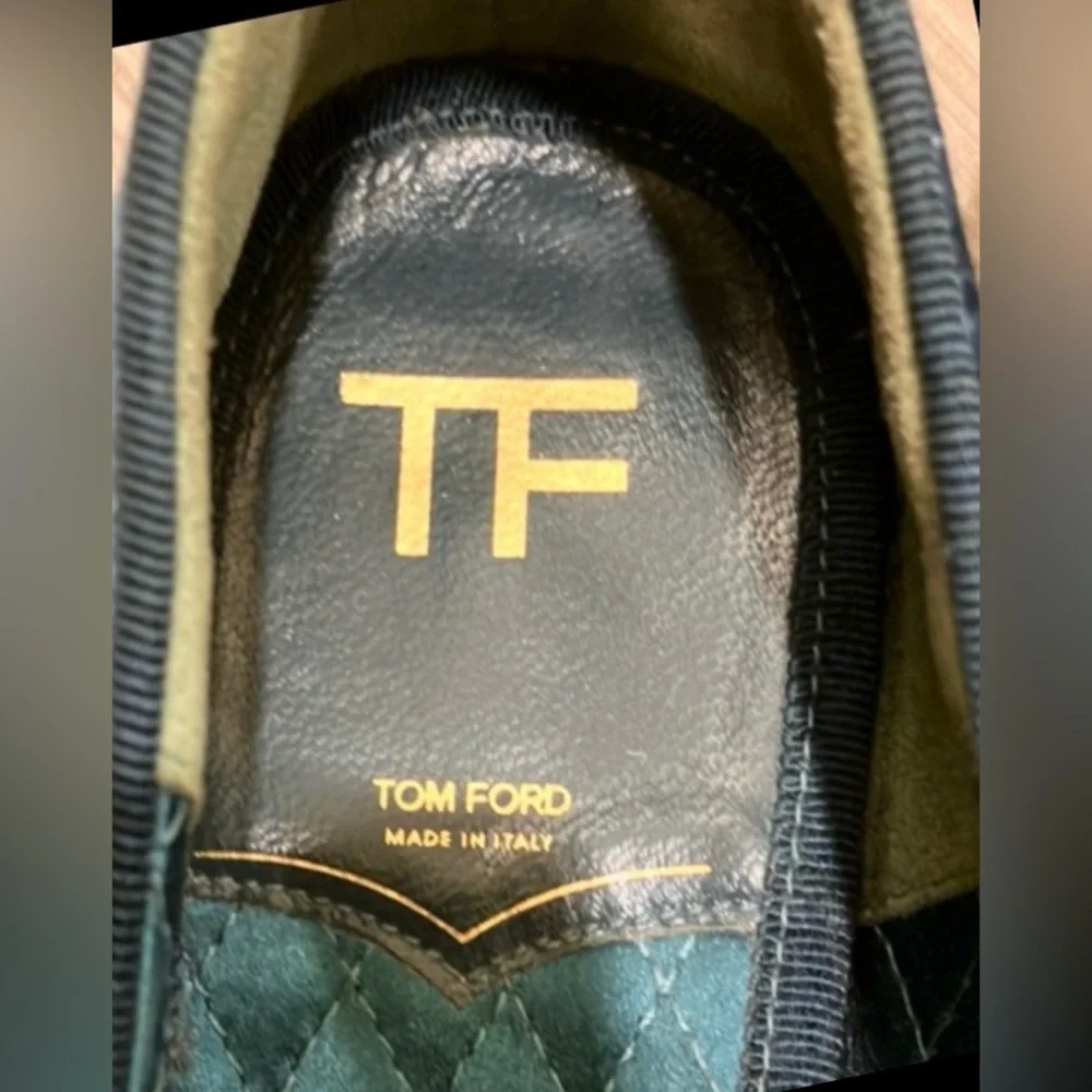 Tom Ford Velvet Bow Tie Flats Quilted Footbed Teal Blue EU /IT Size 36 = US  6.0